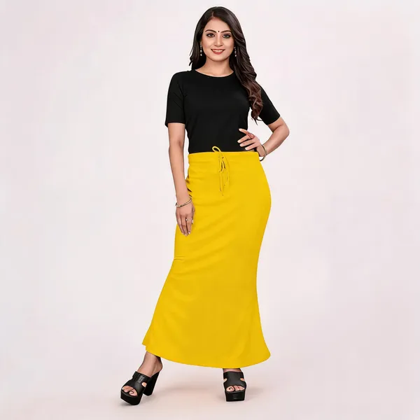 Yellow_Lycra_Cotton_Bodycon_Drawstring_Maxi_Skirt_For_Women