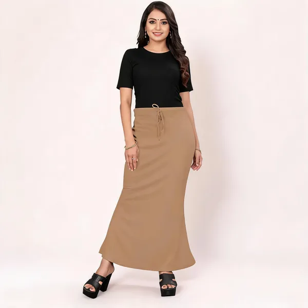 Beige_Lycra_Cotton_Bodycon_Maxi_Skirt_For_Women