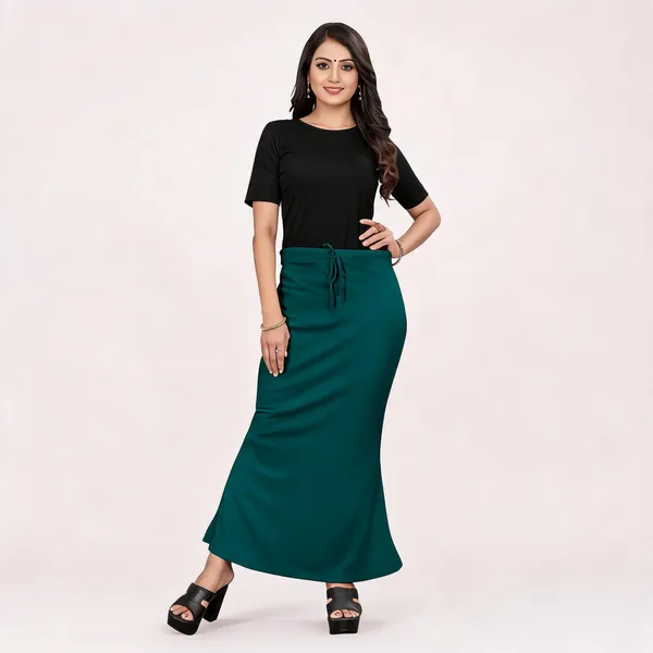 Teal_Green_Lycra_Cotton_Waist_Tie_Flared_Maxi_Skirt_For_Women