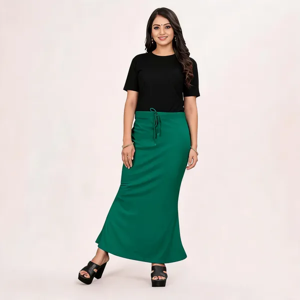 Green_Lycra_Cotton_Drawstring_Flared_Maxi_Skirt_For_Women