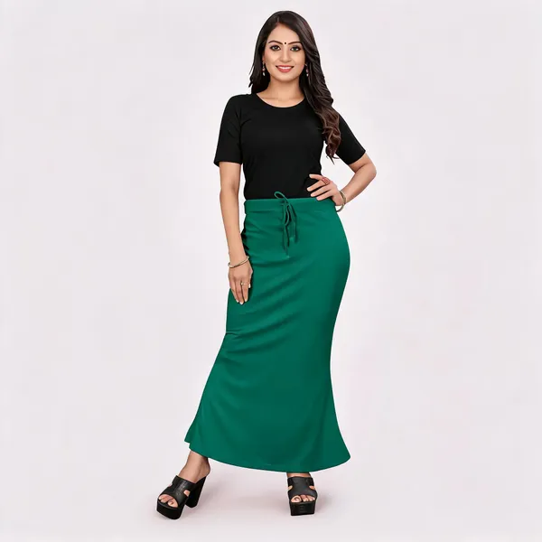Green_Lycra_Cotton_Drawstring_Flared_Maxi_Skirt_For_Women