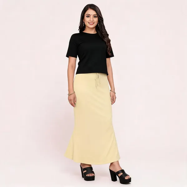 Beige_Lycra_Cotton_Drawstring_Maxi_Skirt_For_Women