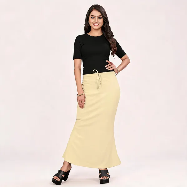 Beige_Lycra_Cotton_Drawstring_Maxi_Skirt_For_Women