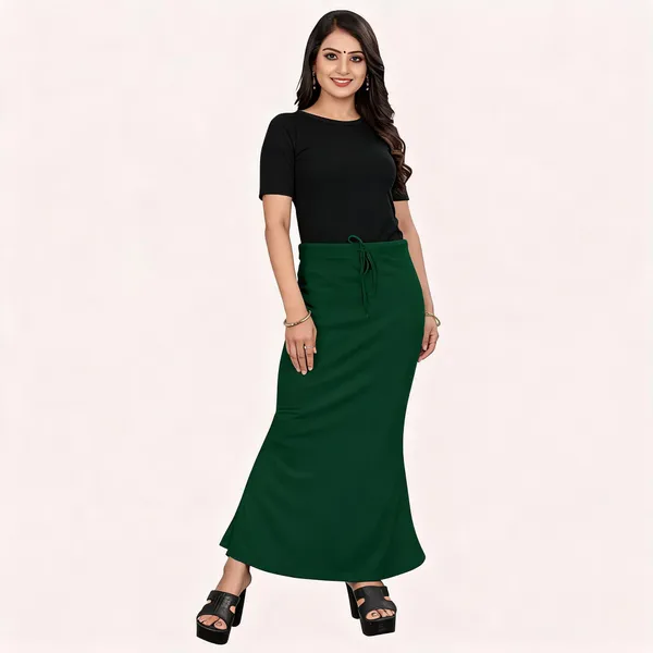 Green_Lycra_Cotton_Drawstring_Flared_Maxi_Skirt_For_Women