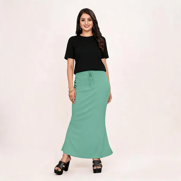 Mint_Green_Lycra_Cotton_Drawstring_Flared_Maxi_Skirt_For_Women