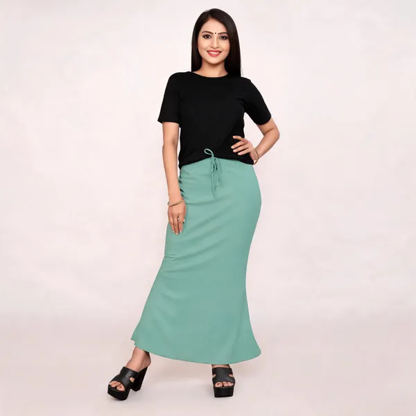 Mint_Green_Lycra_Cotton_Drawstring_Flared_Maxi_Skirt_For_Women