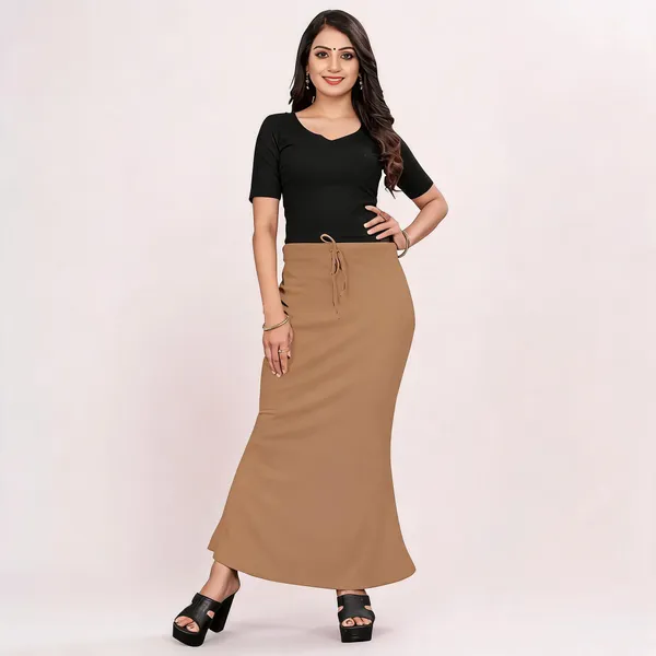 Brown_Lycra_Cotton_Drawstring_Flared_Maxi_Skirt_For_Women