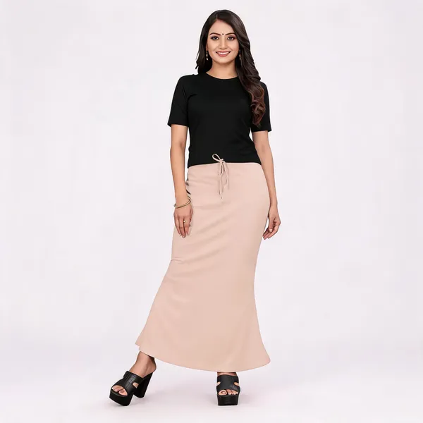 Beige_Lycra_Cotton_Drawstring_Flared_Maxi_Skirt_For_Women