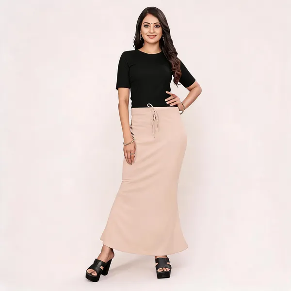 Beige_Lycra_Cotton_Drawstring_Flared_Maxi_Skirt_For_Women