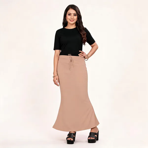 Beige_Lycra_Cotton_Drawstring_Maxi_Skirt_For_Women