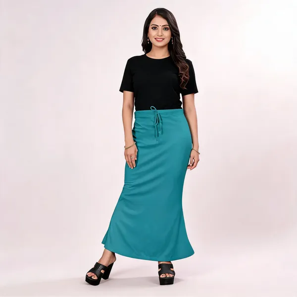 Teal_Lycra_Cotton_Drawstring_Maxi_Skirt_For_Women