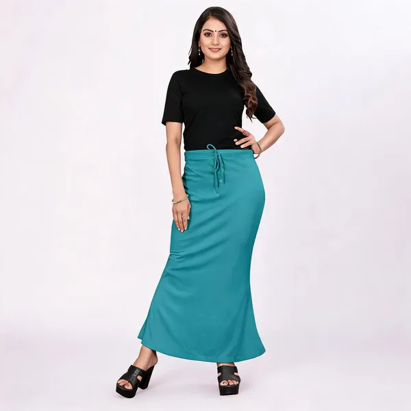 Teal_Lycra_Cotton_Drawstring_Maxi_Skirt_For_Women