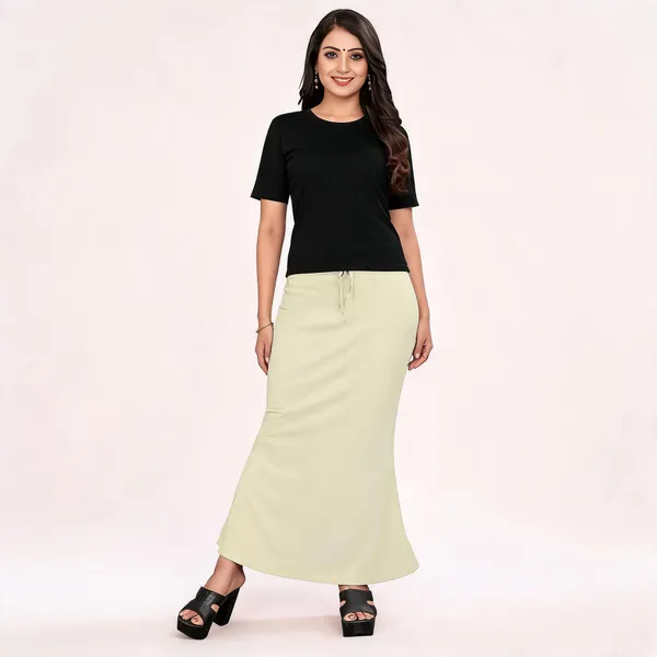 Cream_Lycra_Cotton_Drawstring_Flared_Maxi_Skirt_For_Women