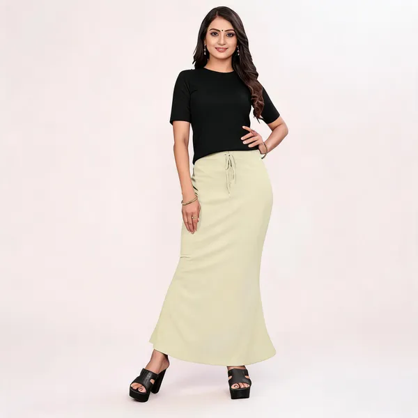 Cream_Lycra_Cotton_Drawstring_Flared_Maxi_Skirt_For_Women