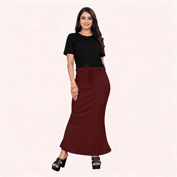 Maroon_Lycra_Cotton_Drawstring_Maxi_Skirt_For_Women
