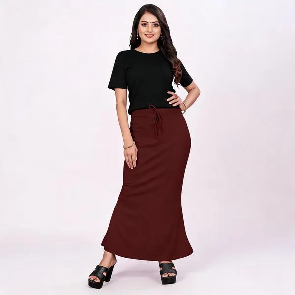 Maroon_Lycra_Cotton_Drawstring_Maxi_Skirt_For_Women