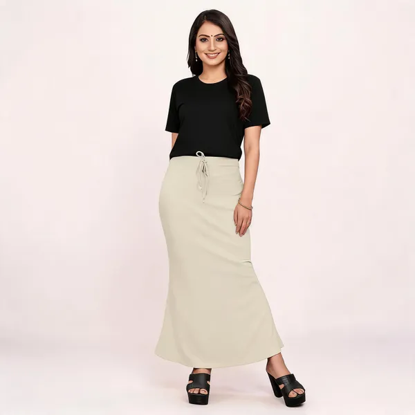 Cream_Lycra_Cotton_Drawstring_Mermaid_Maxi_Skirt_For_Women