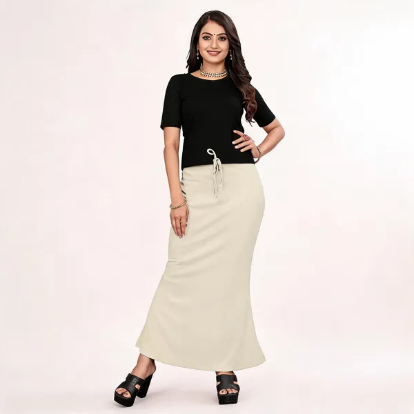 Cream_Lycra_Cotton_Drawstring_Mermaid_Maxi_Skirt_For_Women