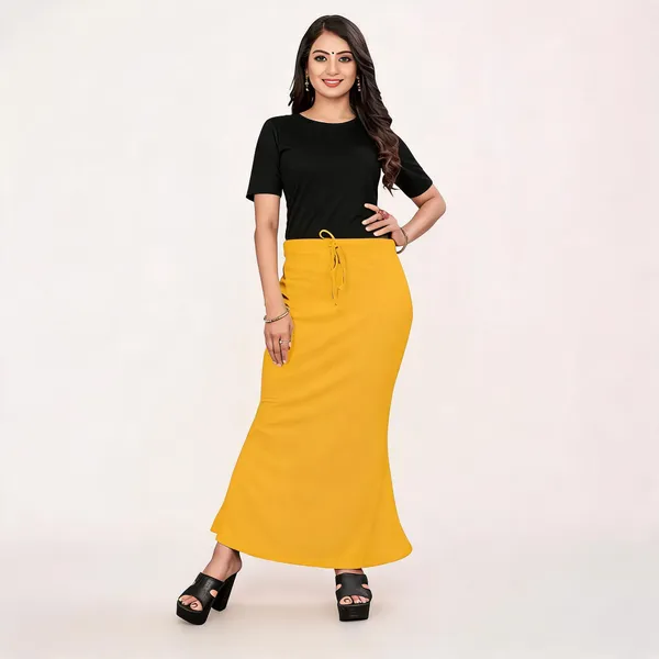 Yellow_Lycra_Cotton_Drawstring_Flared_Maxi_Skirt_For_Women