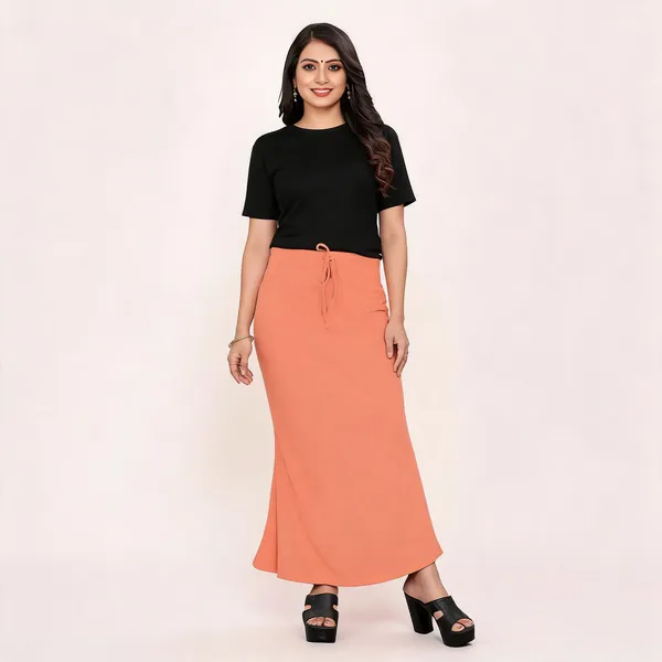 Coral_Lycra_Cotton_Drawstring_Flared_Maxi_Skirt_For_Women