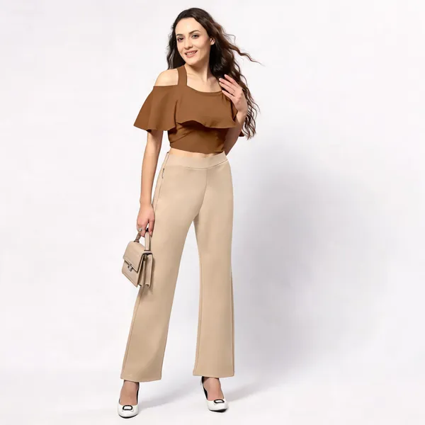 Beige_Tencel_Off_Shoulder_Ruffle_Co-Ord_Set_For_Women
