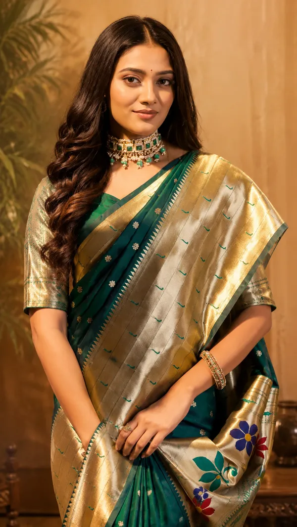 Gold_And_Green_Silk_Woven_Traditional_Saree_For_Women