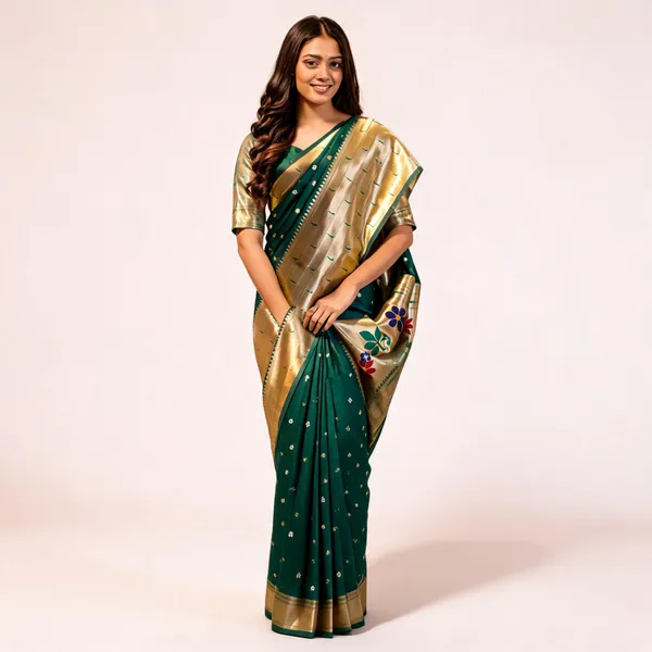 Gold_And_Green_Silk_Woven_Traditional_Saree_For_Women