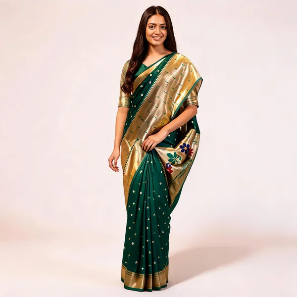 Gold_And_Green_Silk_Woven_Traditional_Saree_For_Women