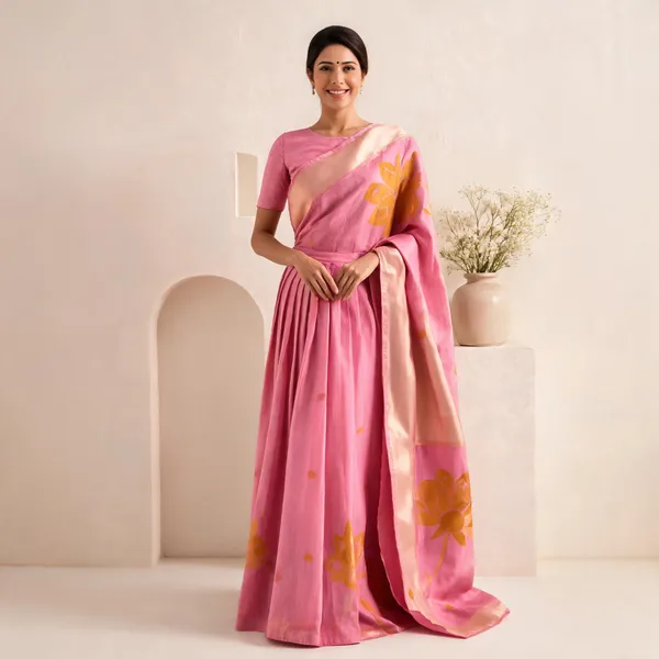 Pink_Soft_Linen_Floral_Saree_For_Women