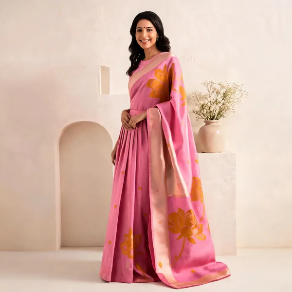 Pink_Soft_Linen_Floral_Saree_For_Women