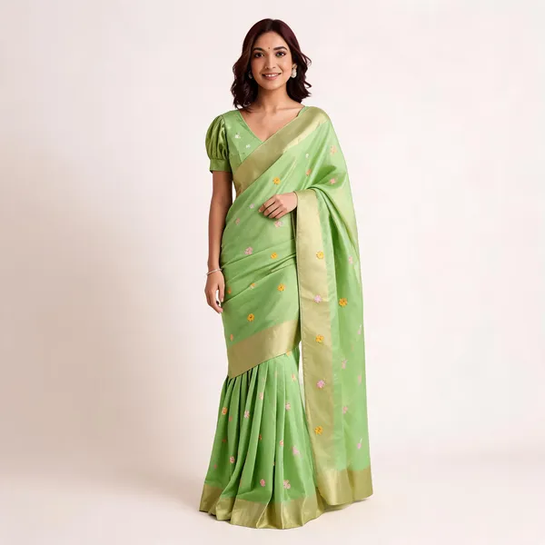 Green_Soft_Linen_Printed_Saree_For_Women