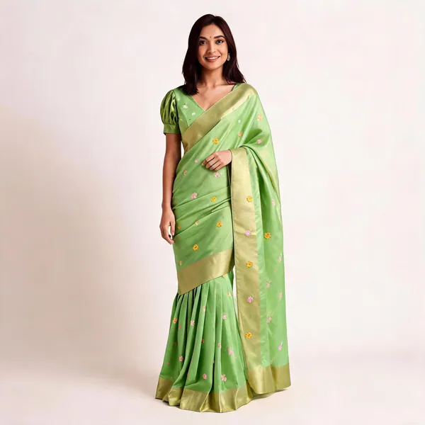 Green_Soft_Linen_Printed_Saree_For_Women