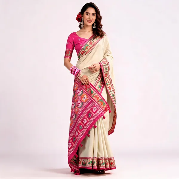 Cream_Patola_Silk_Printed_Saree_For_Women