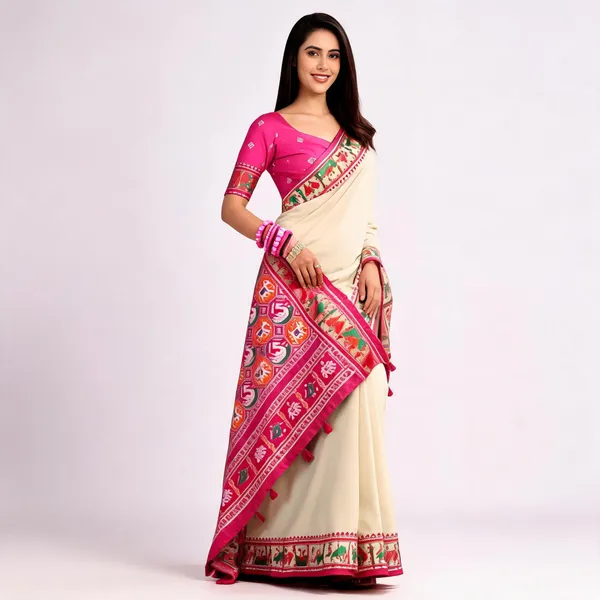 Cream_Patola_Silk_Printed_Saree_For_Women