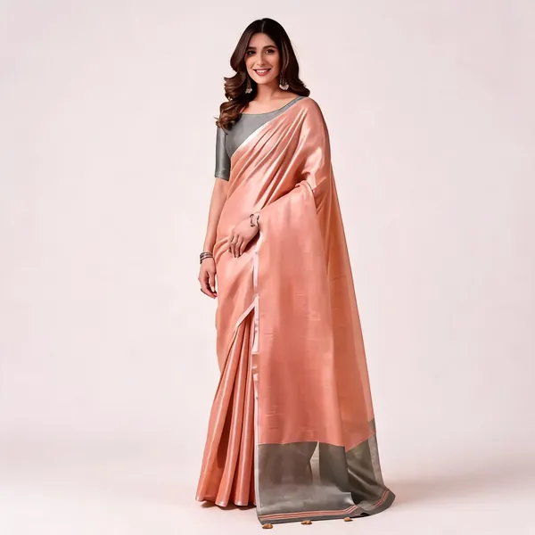 Peach_Tissue_Silk_Solid_Saree_For_Women