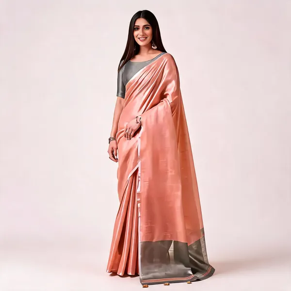 Peach_Tissue_Silk_Solid_Saree_For_Women