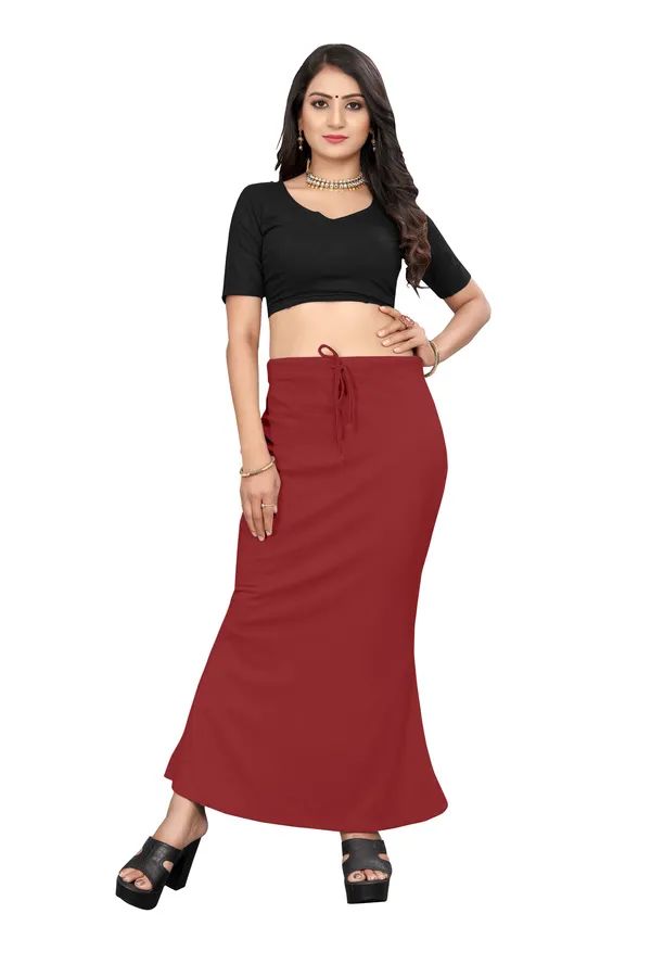 Maroon_Drawstring_Flared_Long_Skirt_for_Women