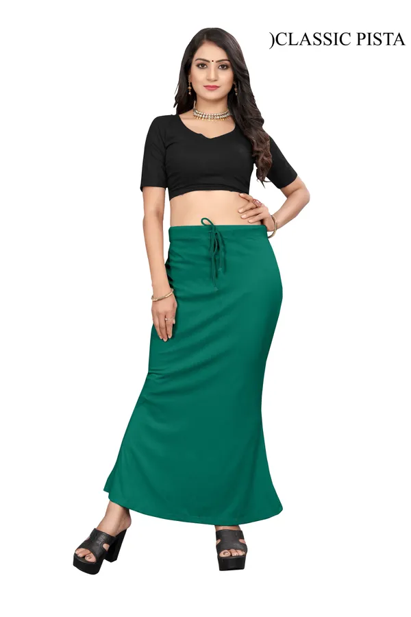 Green_Drawstring_Flared_Long_Skirt_for_Women