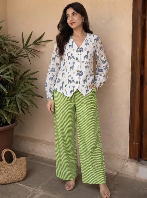 White_Printed_V_-_Neck_Co_-_Ord_Set_For_Women