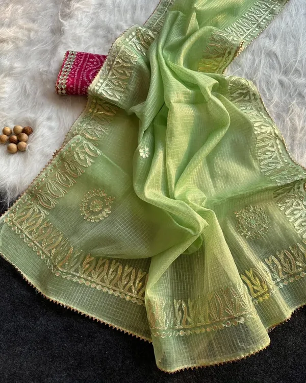 Green_Embroidered_Saree_With_Blouse_Piece_For_Women