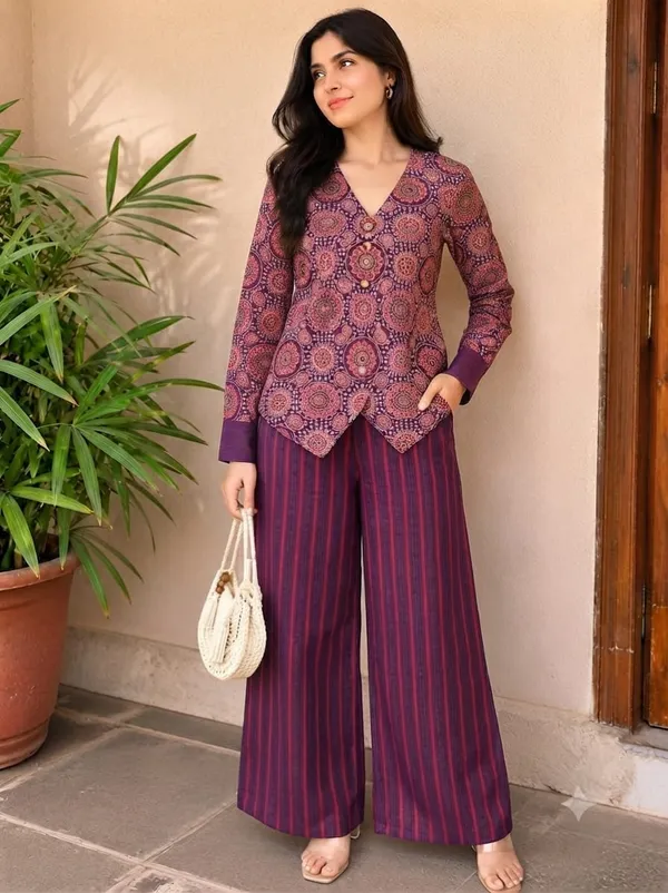Maroon_Printed_Co_-_Ord_Set_For_Women