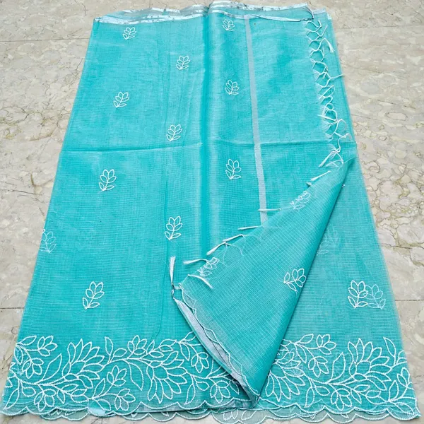 Turquoise_Cotton_Floral_Embroidered_Saree_For_Women
