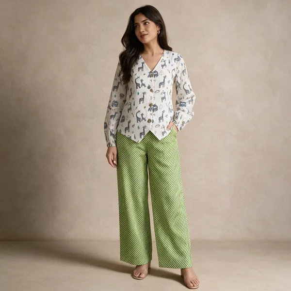 White_Printed_V_-_Neck_Co_-_Ord_Set_For_Women