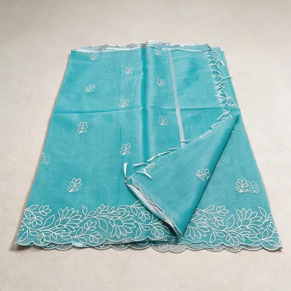 Turquoise_Cotton_Floral_Embroidered_Saree_For_Women