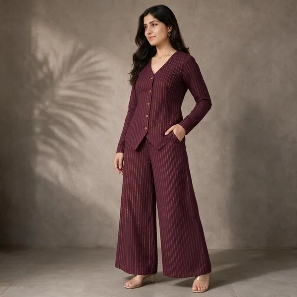Maroon_Pinstripe_Button_Front_Co-Ord_Set_For_Women