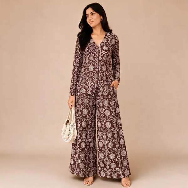 Brown_Floral_Print_Wide_Leg_Co_-_Ord_Set_For_Women