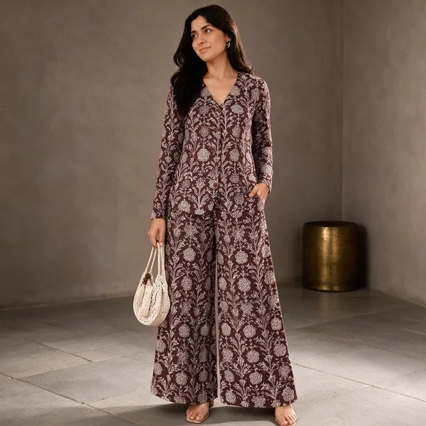 Brown_Floral_Print_Wide_Leg_Co_-_Ord_Set_For_Women