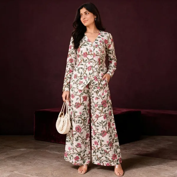 Off_White_Floral_Print_Wide_Leg_Co_-_Ord_Set_For_Women