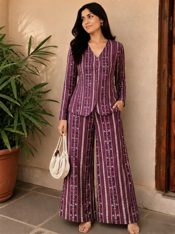 Maroon_Printed_Two_Piece_Co-Ord_Set_For_Women