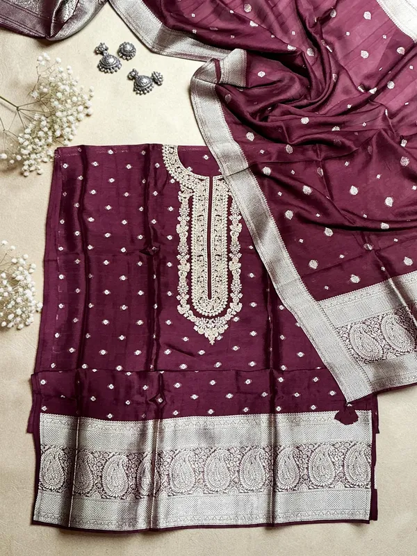 Purple_Premium_Cottom_Unstitched_Suit_Set_For_Women